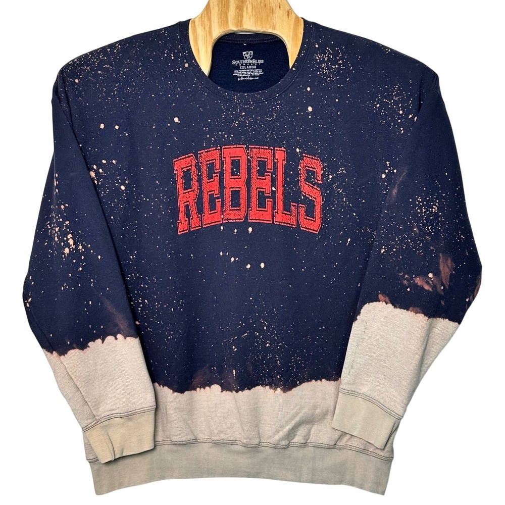 Southern Bliss Ole Miss Rebels Bleached Splatter Crewneck Sweatshirt Navy XXL